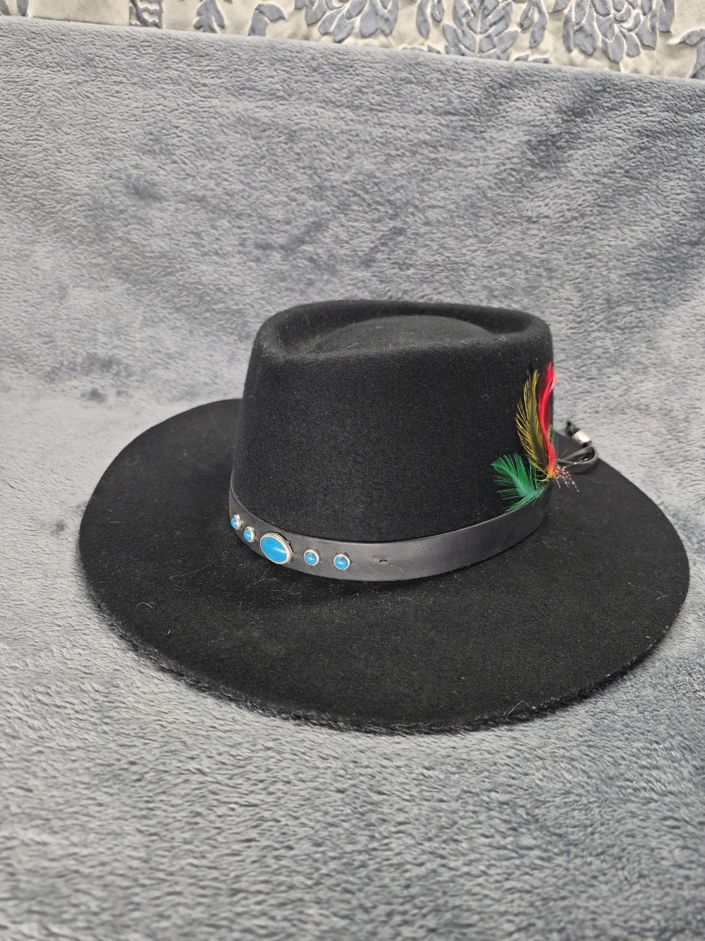 WEBSTER HATS USA BEE HAT CO COWBOW WESTERN 100% WOOL Faux TURQUOISE STONES Mediu